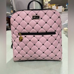 LUV BETSEY by Betsey Johnson Quilted Pink Black Hearts Zipper Backpack Purse